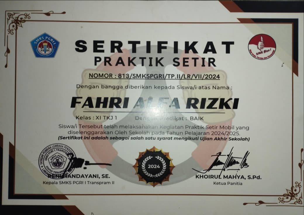 Photo Driving Certificate